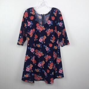 MINKPINK Floral Skater Mini Dress Navy Blue Pink Red Fit and Flare Women Medium
